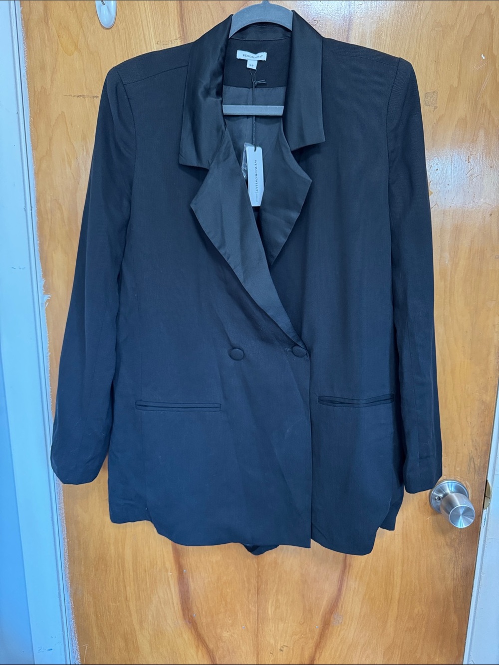 Black Women's Satin-Lapel Blazer Romper